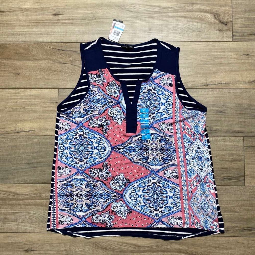 RXB Womens Paisley Floral Striped Split‎ Neck Tank Top Size XL Multicolor
